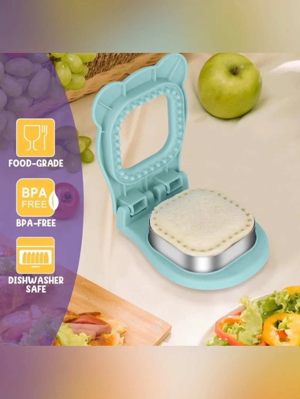 💞 New Light Blue Square Uncrustable-Style Sandwich Cutter and Sealer